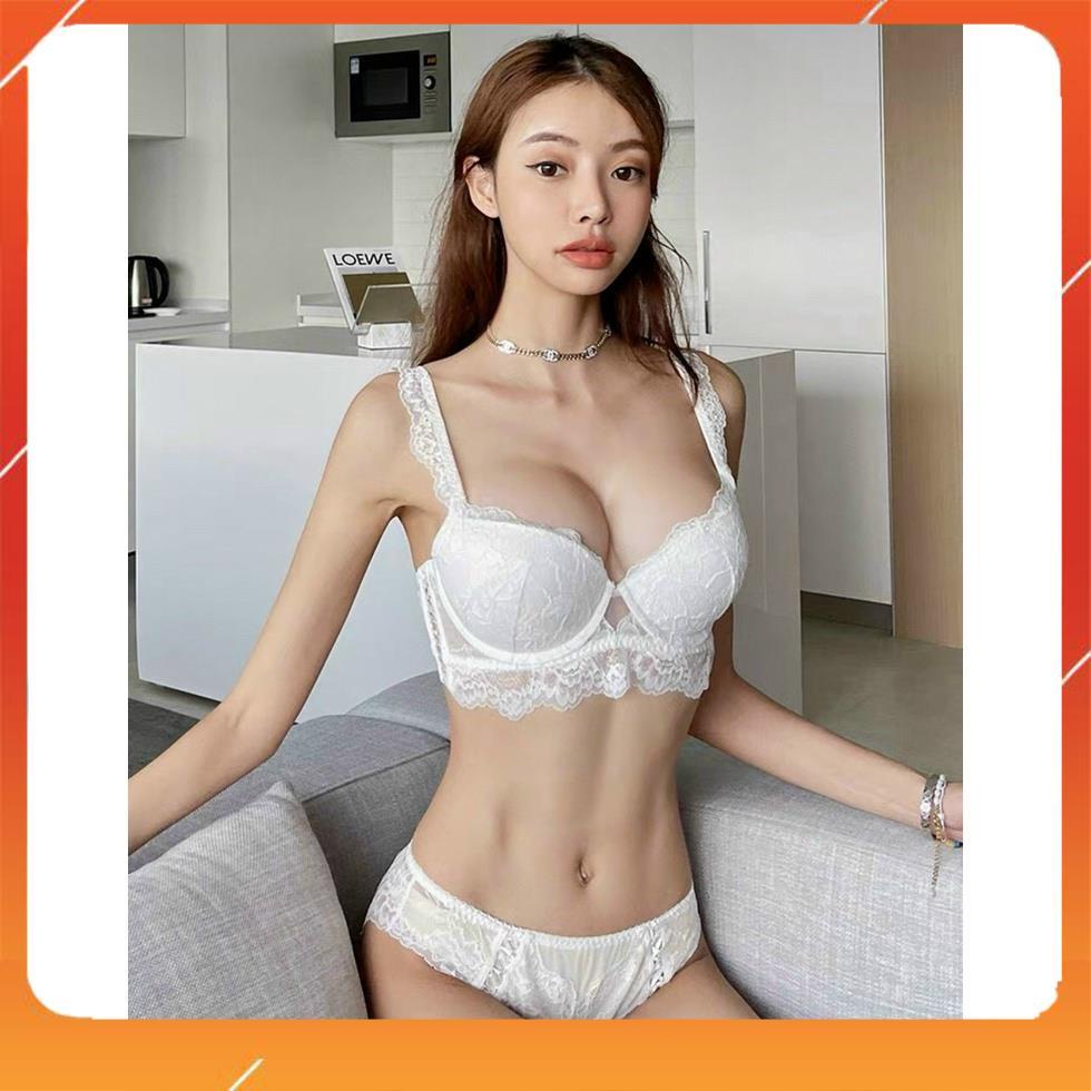 Set bộ đồ lót nữ AG cao cấp áo có gọng cup ngang, chất liệu ren họa tiết hoa, có đệm mút. Mã B17870