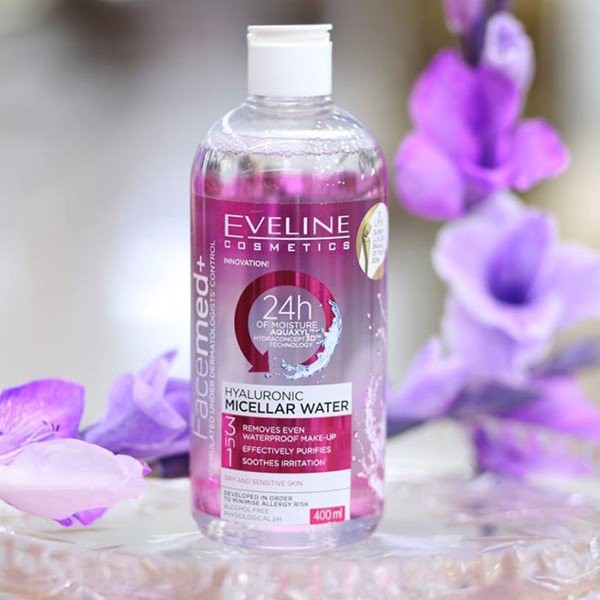 Nước Tẩy Trang Eveline Facemed + 3 in 1 Cosmetics Hyaluronic Micellar Water Tẩy Sạch - Giữ Ẩm 100ml 400ml