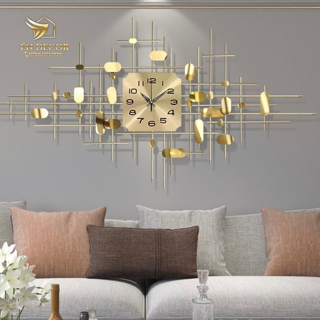 Đồng Hồ Treo tường, Đồng Hồ Trang trí, Thanh Đan Lá Vàng, Nghệ Thuật, Kim Trôi, Én Decor