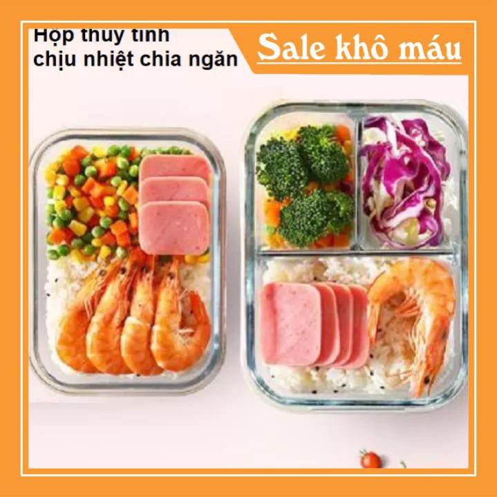 XẢ KHO - Hộp Thủy Tinh Chia Ngăn 1L - Chịu Nhiệt - 2 Ngăn - Chống Tràn - Hộp Đựng Thực Phẩm - Hộp Mang Cơm