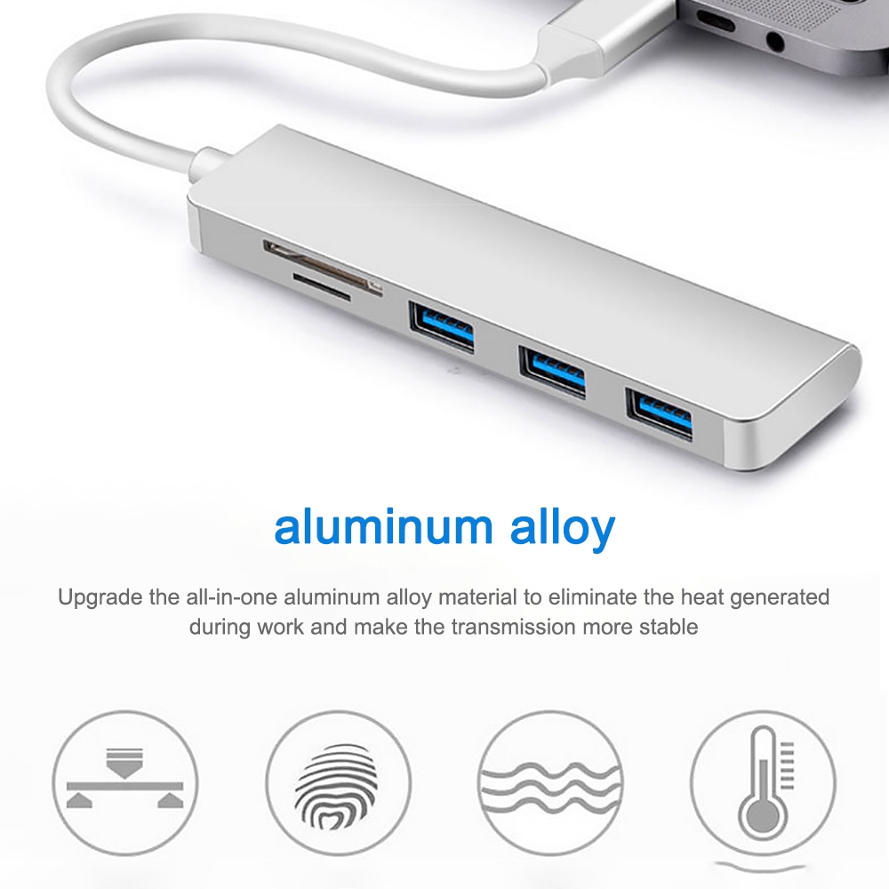 Bộ chuyển đổi 5 trong 1 USB C sang 3.0 Type C và đọc thẻ TF/SD cho MacBook Pro Air đa năng