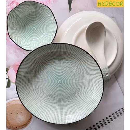 Đĩa gốm tròn phong cách nhật bản size 17cm, đĩa sứ trang trí món ăn sang trọng -H2decor