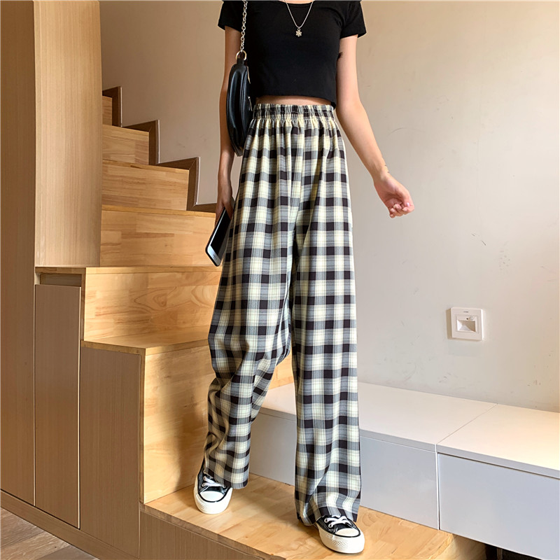 Plaid casual pants Korean loose fashion wide-leg pants