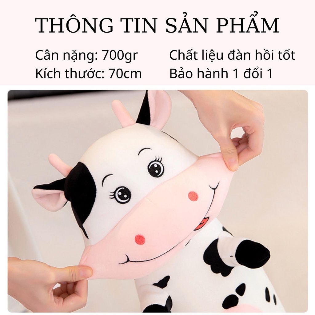 Bò sữa trắng nhồi bông- Gấu bông cho bé - vải co dãn mềm mịn- size 70cm