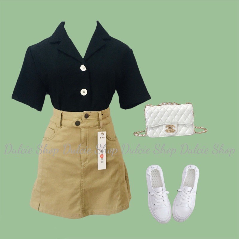 Áo croptop cổ vest tay ngắn nhiều màu