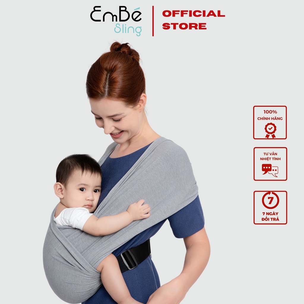 Địu Vải Cao Cấp EmBé Sling Dòng Flex Và Flex Plus Màu Grey Cho Bé Từ 0 Đến 24 Tháng Tuổi