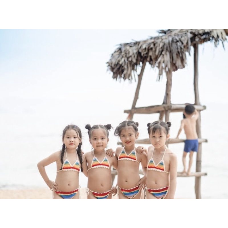 Bikini đi biển cầu vòng, áo tắm cho bé 3-20kg