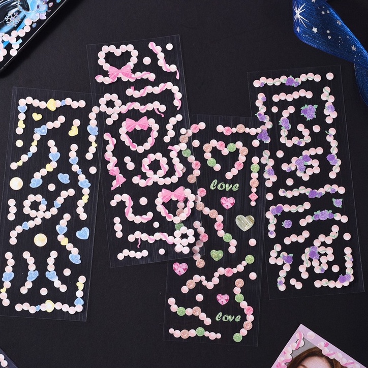 Sticker hologram pearl ribbon hình dán trang trí sổ tay toploader | BST146