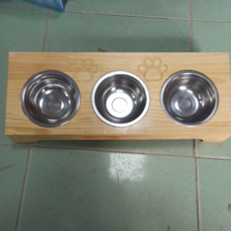 Khay ăn 3 ngăn chó mèo gỗ đẹp mẫu mới