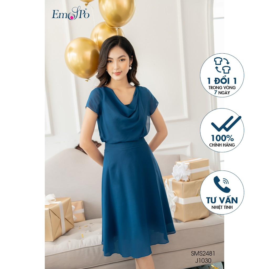 Chân váy xòe, bèo lệch dọc thân juyp Emspo J1030 (Xanh, Hồng)