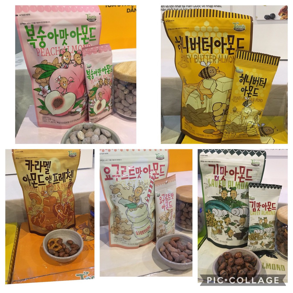 Hạnh nhân tẩm các vị hiệu Tom's Farm Hàn Quốc 210g