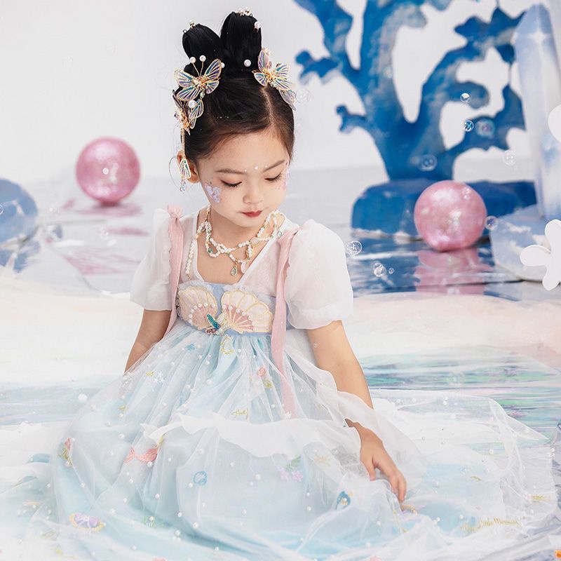 Đầm Công Chúa Kiểu Hán Phục Trung Hoa Chất Liệu Chiffon Có Size 90-140 Dành Cho Bé Gái