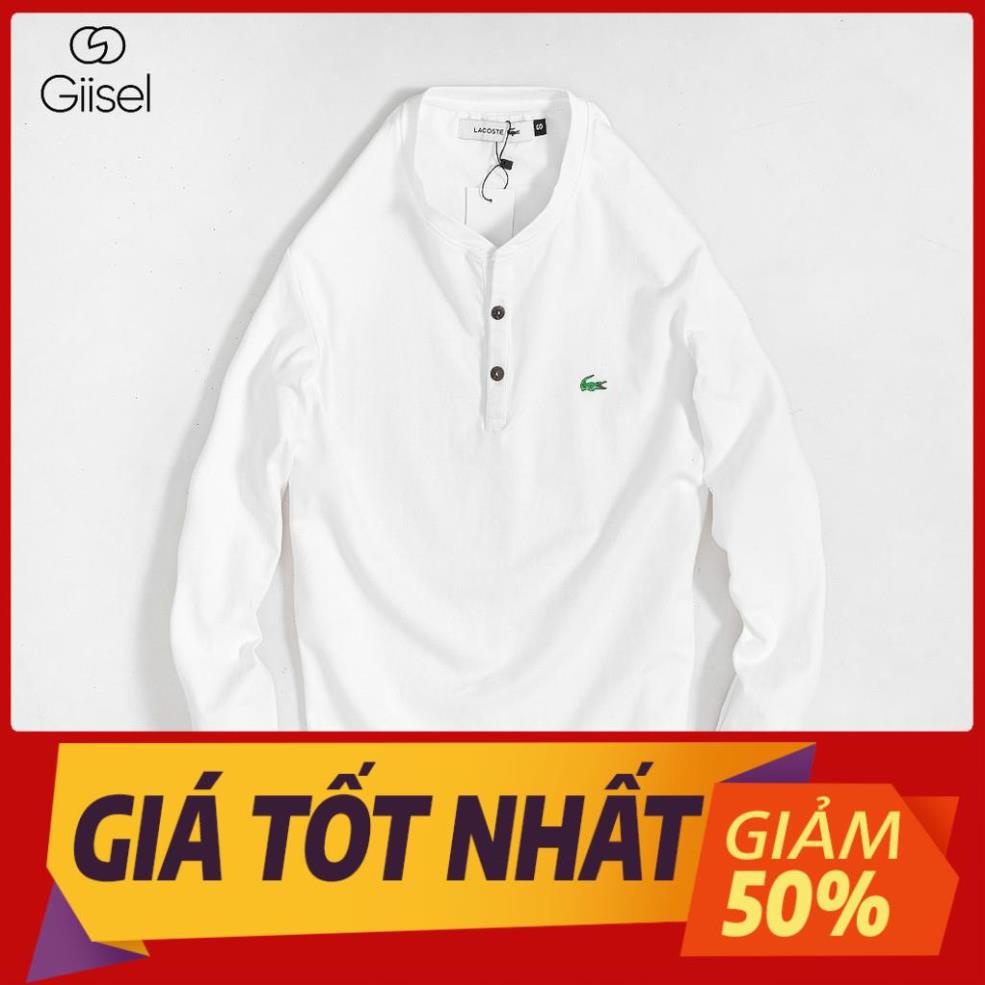 Áo phông dài tay cổ trụ - áo thun nam dài tay cổ cài khuy chất liệu cotton co giãn - có logo ép nhiệt Đẹp