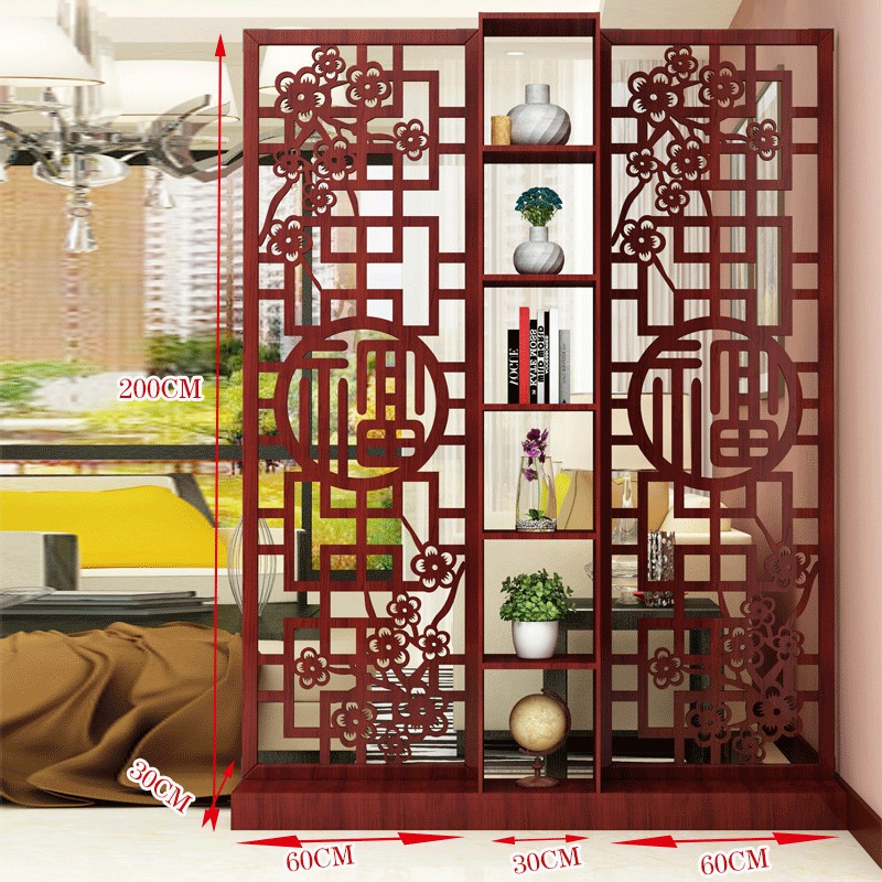 Vách ngăn phong cách Trung Quốc phòng khách căn hộ nhỏ trang trí hiện đại tối giản lối vào sảnh bằng gỗ đặc chạm