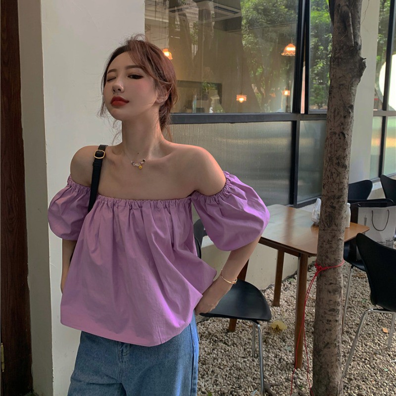 Áo Kiểu Trễ Vai Tay Ngắn Dáng Chữ A Thời Trang Mùa Hè Cho Nữ