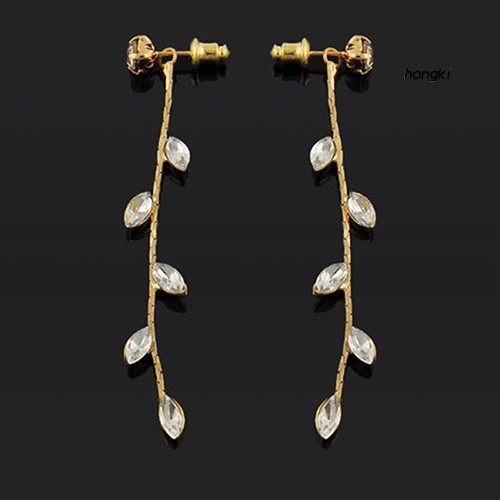 Đôi Bông Tai Dáng Dài Hình Cành Lá Đính Đá Thời Trang Dành Cho Nữ