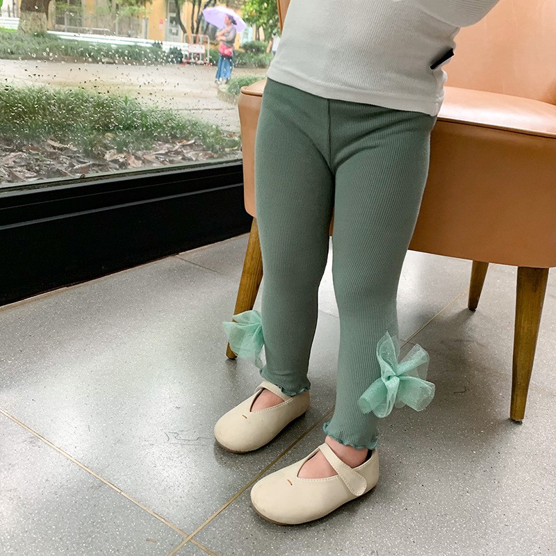 Quần legging phối nơ ren xinh xắn dành cho bé gái