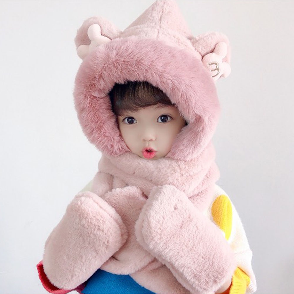 Mũ trùm đầu, mũ len kèm khăn choàng cổ và găng tay hình tai gấu cho bé yêu