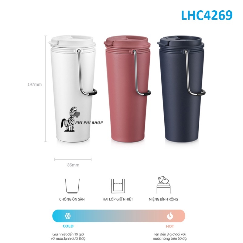 Ly giữ nhiệt Lock&Lock Bucket Tumbler có ống hút hoặc nắp bật , dung tích 540ml LHC4268 LHC4269