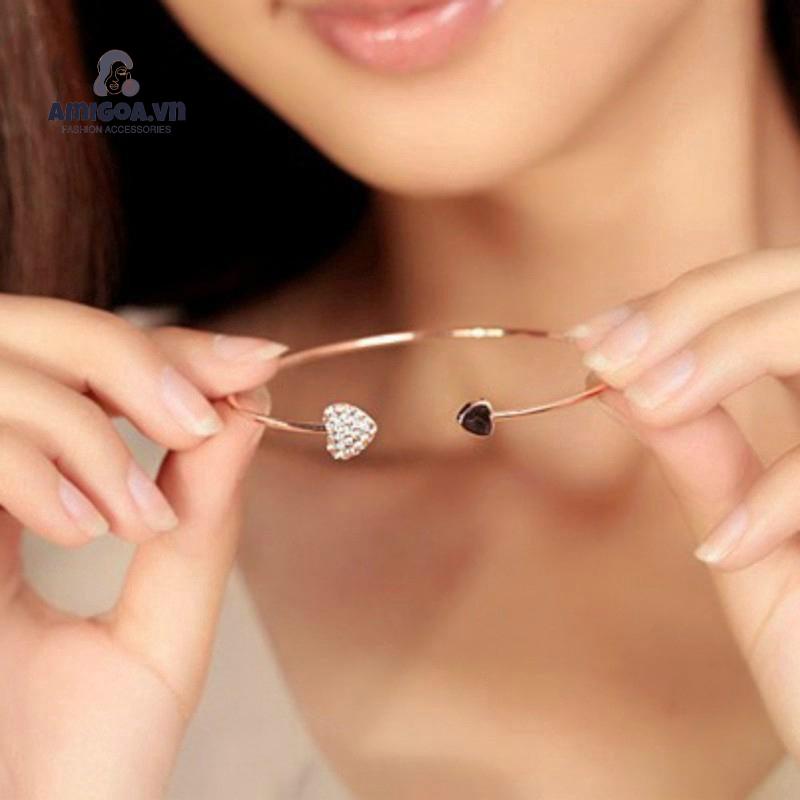 ✨✨Vòng tay hở mặt trái tim đính đá xinh xắn cho nữ