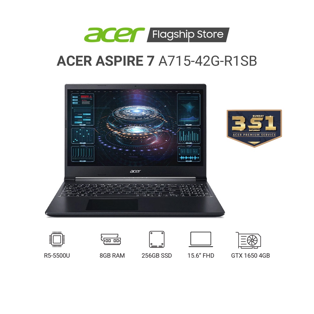 [ELBAU7 giảm 7% tối đa 1TR] Laptop Acer Gaming Aspire 7 A715-42G-R1SB R5 5500U|8GB|256GB| 15.6 FHD| GTX1650 4GB