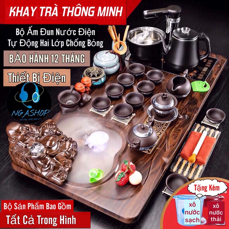Bộ bàn trà điện đa năng phật di lặc ôm hồ lô phun nước 2433, Bếp đun tự động thông minh hai lớp cách nhiệt chống bỏng