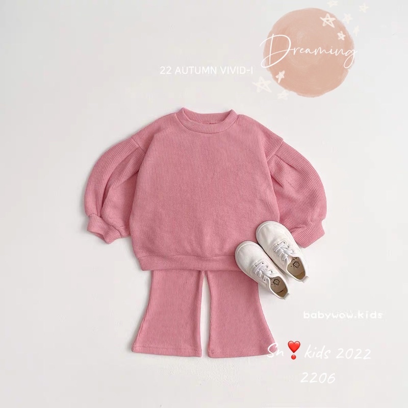 Bộ len nhung trơn mềm mịn sn kids bé gái