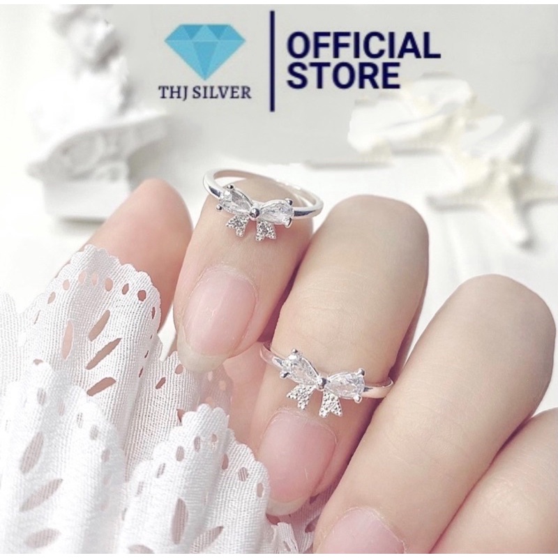 Nhẫn nữ nơ đá nhỏ xinh nhẹ nhàng -THJ SILVER