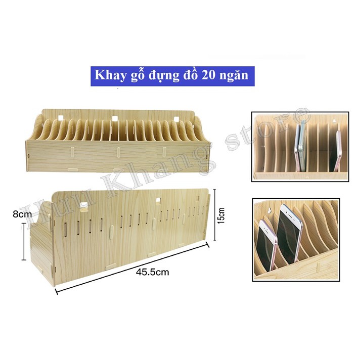Khay gỗ 20 ngăn | Để điện thoại, màn, đựng đồ