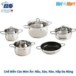 Bộ nồi Elo New Smaragd 5 Món Có Chảo Chống Dính Xửng Hấp Inox 304 Của Đức Dùng Được Cho Bếp Từ