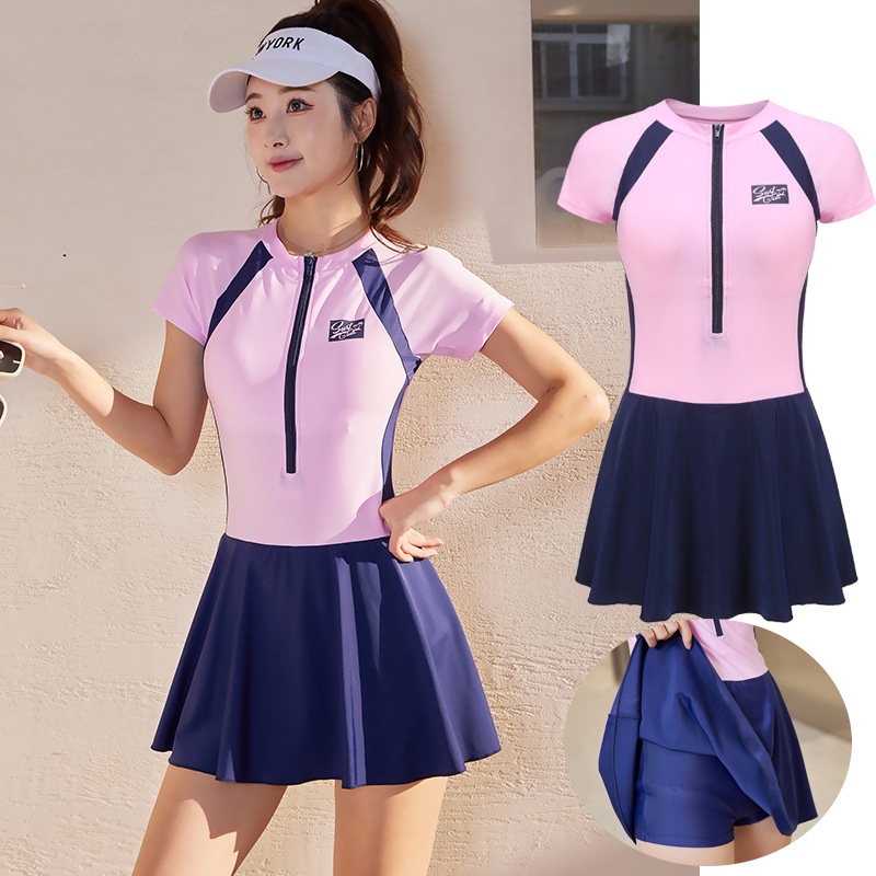 Bộ Đồ Bơi Một Mảnh Tay Ngắn Có Đệm Màu Hồng Thời Trang Dành Cho Nữ