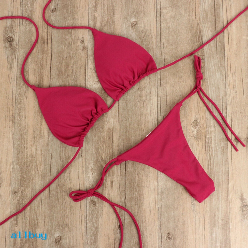 Bộ Bikini 2 Mảnh Màu Trơn Có Dây Đeo Cổ Màu Sắc Đơn Giản Thời Trang Cho Nữ