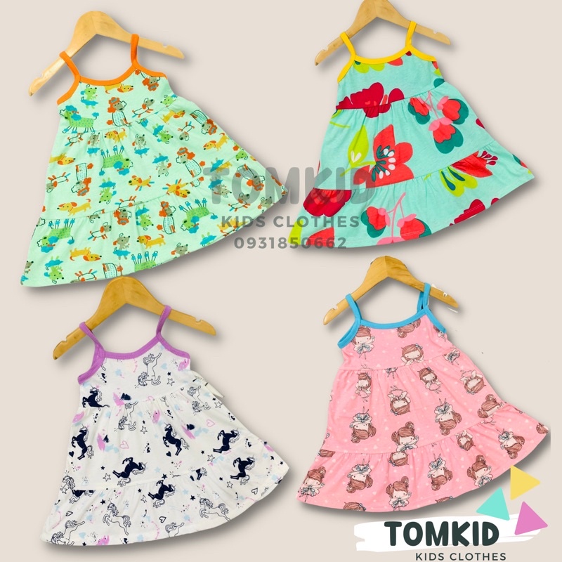 Đầm cho bé gái, set bé gái đầm 2 dây BabyDoll chất cotton Borip dày dặn co giãn thoáng mát 8-26kg Tomkids