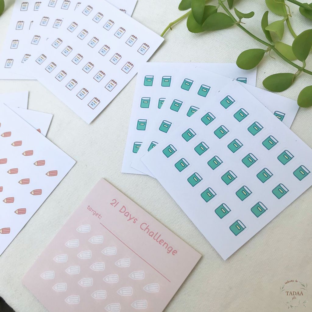 Giấy ghi chú, note, 21 ngày challenge kèm sticker lên kế hoạch mục tiêu pastel check list, học từ vựng