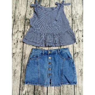 Set bộ Áo zingzang lửng Váy quần jean