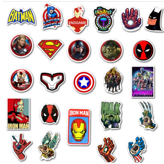 Combo sticker AVENGER nhựa PVC không thấm nước, dán nón bảo hiểm, laptop, điện thoại, Vali, xe