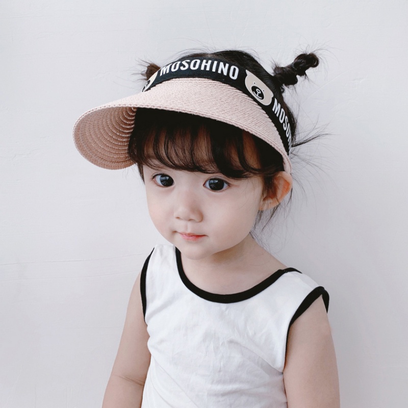 Mũ Cói Che Nắng Hở Chóp In Họa Tiết Gấu Dễ Thương Cho Bé