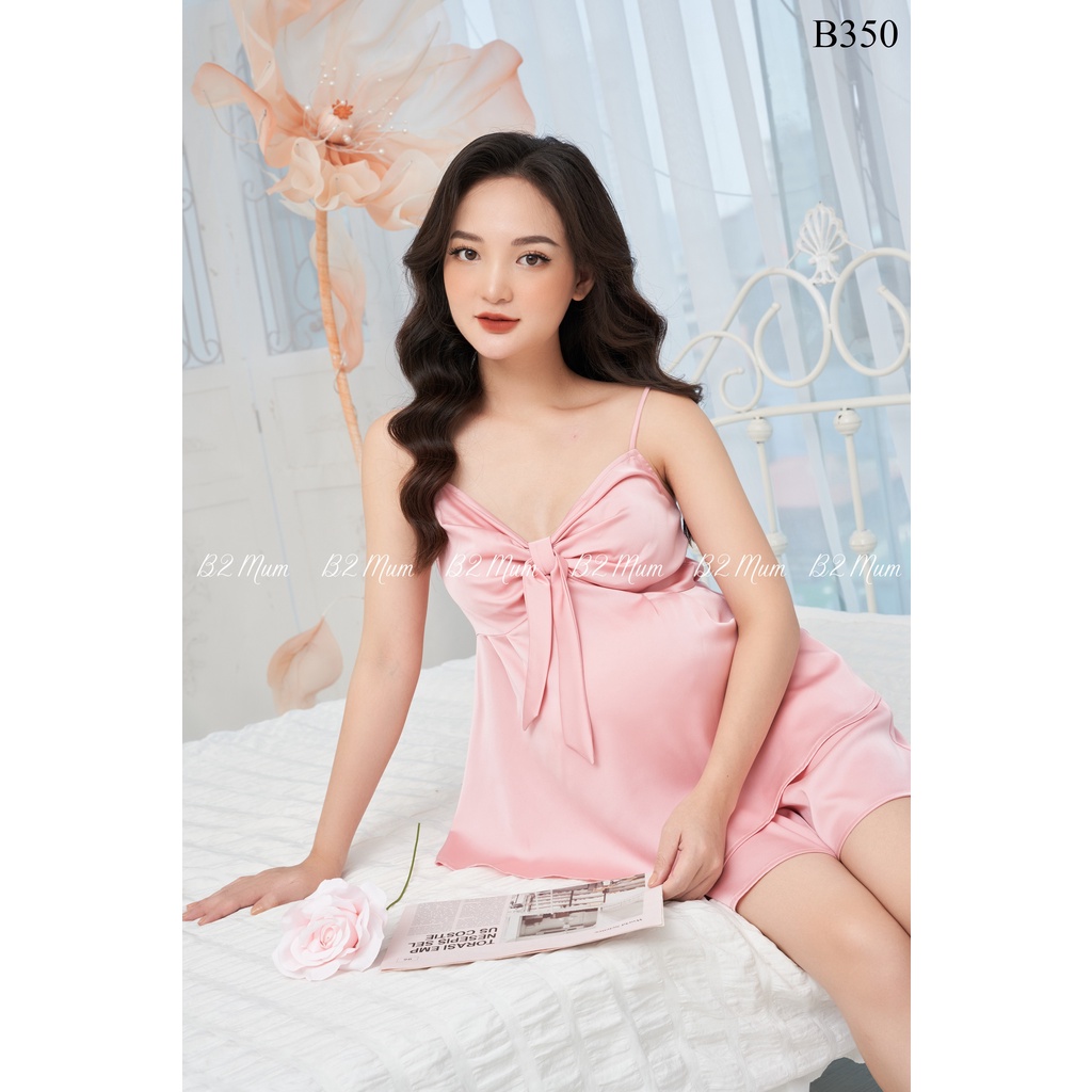 B350 Bộ bầu mặc nhà 2 dây lụa latin pháp B2 Mum