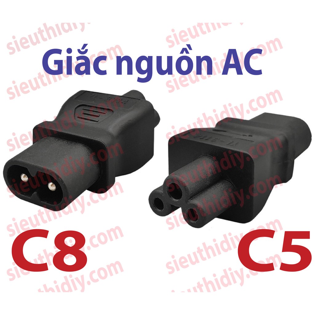 Giắc chuyển đầu nguồn AC từ C7 2 lỗ đực ra C5 đực 3 lỗ