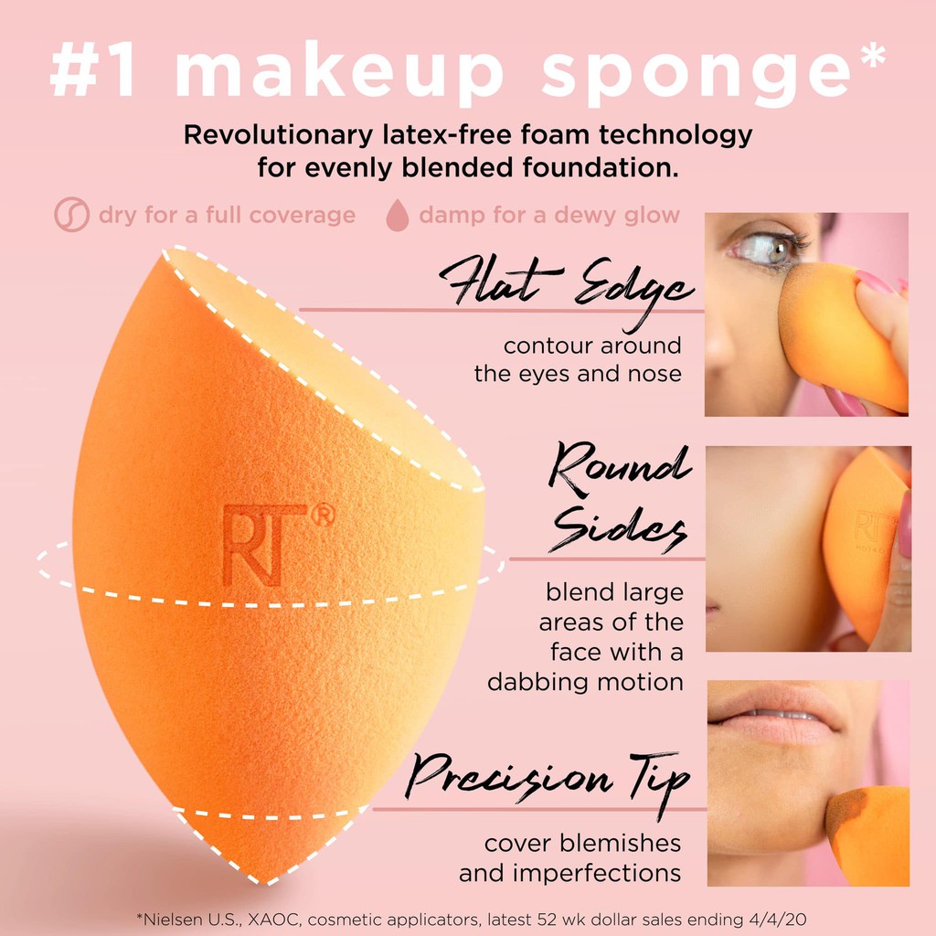 Mút Tán Kem Nền Real Techniques Miracle Complexion Sponge Trang Điểm Mềm Mịn Có Case | Không Case Bảo Vệ - Chính Hãng