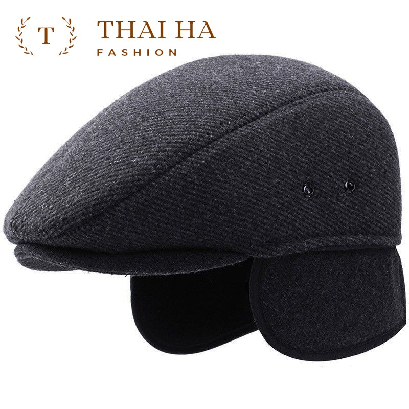 Mũ nồi / Nón Beret thu đông dành cho nam trung niên có vành chụp tai và gáy