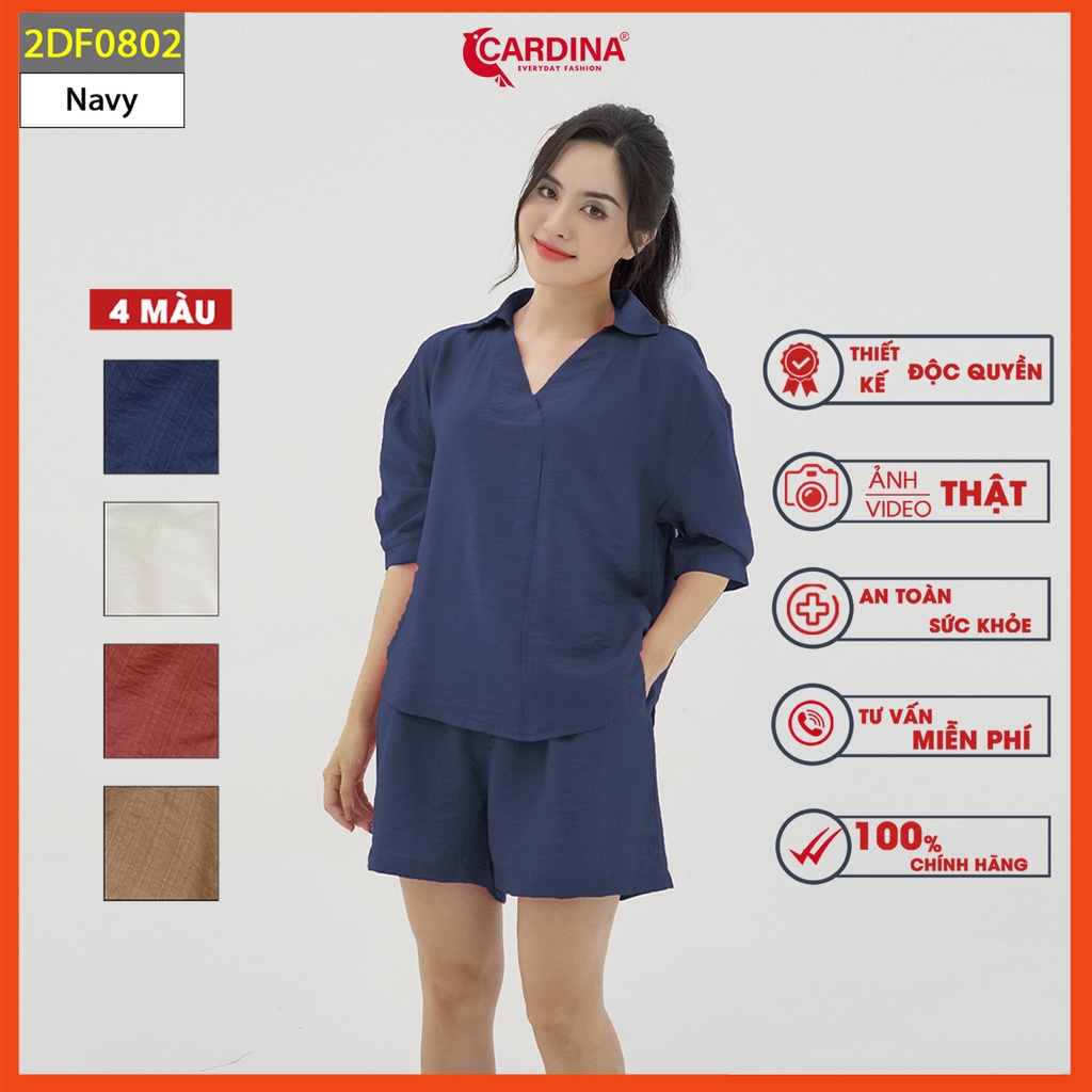 Đồ bộ nữ CARDINA chất đũi bamboo xước cao cấp áo tay lỡ cổ đức cách điệu quần đùi màu sắc tinh tế 2DF08