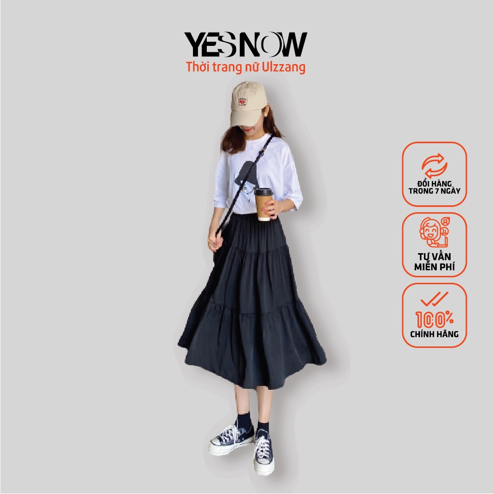 Chân váy dài - chân váy voan xếp ly 3 tầng dáng dài Ulzzang Vintage 2 lớp