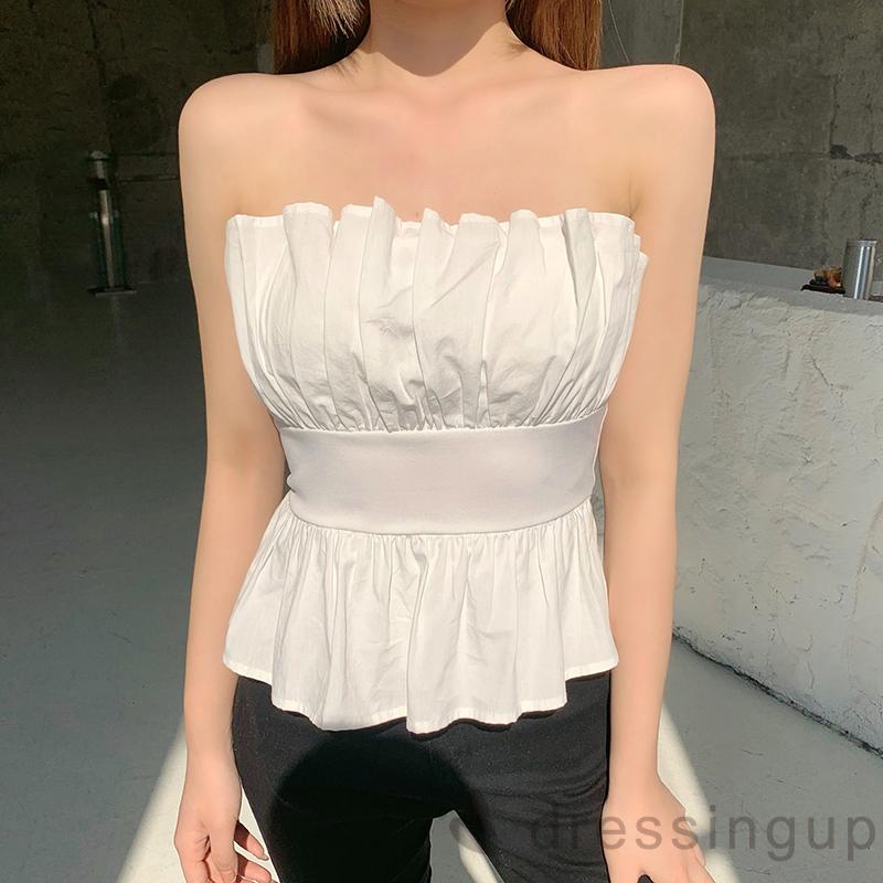 Áo Ống Xếp Li Màu Trơn Trễ Vai Dành Cho Nữ | BigBuy360 - bigbuy360.vn