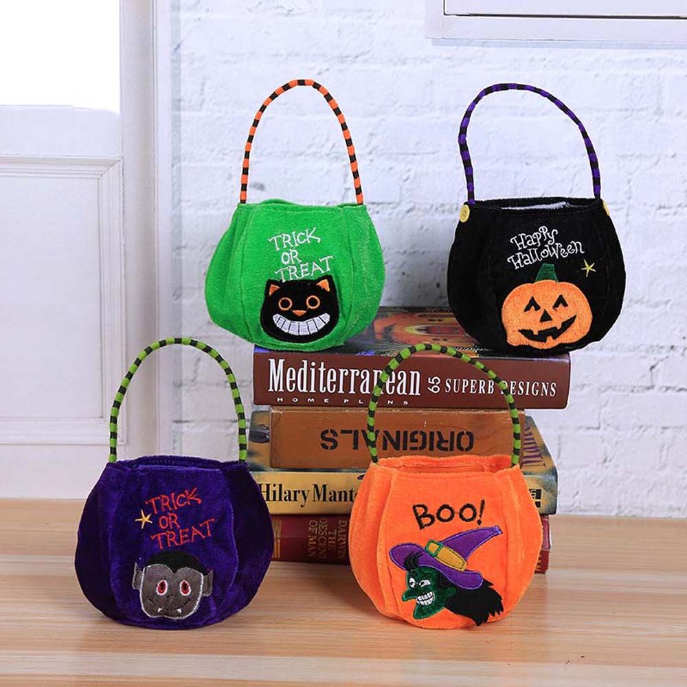Túi đựng kẹo hình quả bí ngô nhiều màu sắc trang trí halloween cho bé
