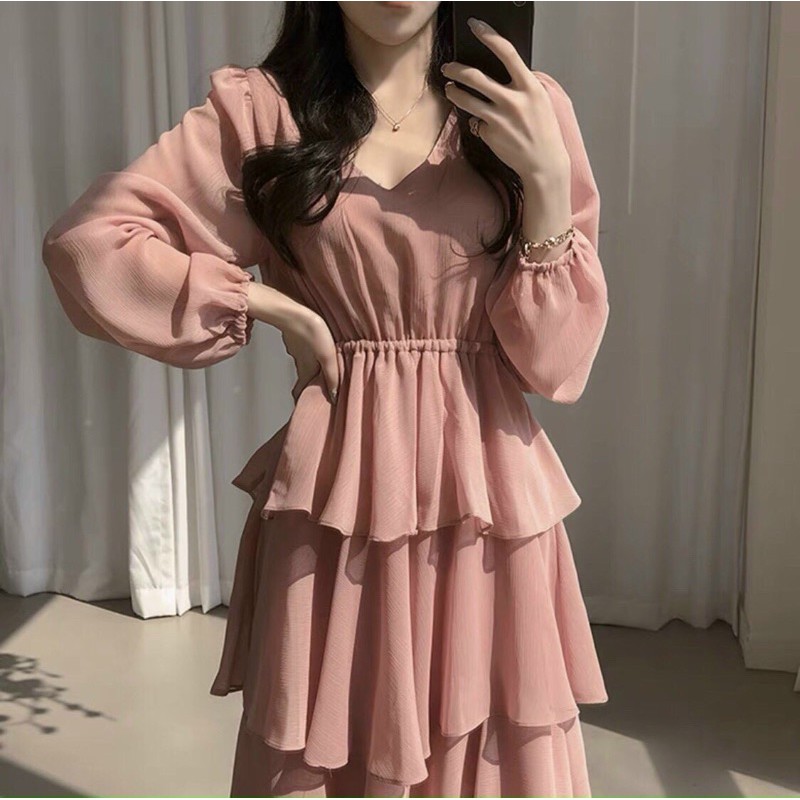 Đầm maxi cổ v xoè tầng