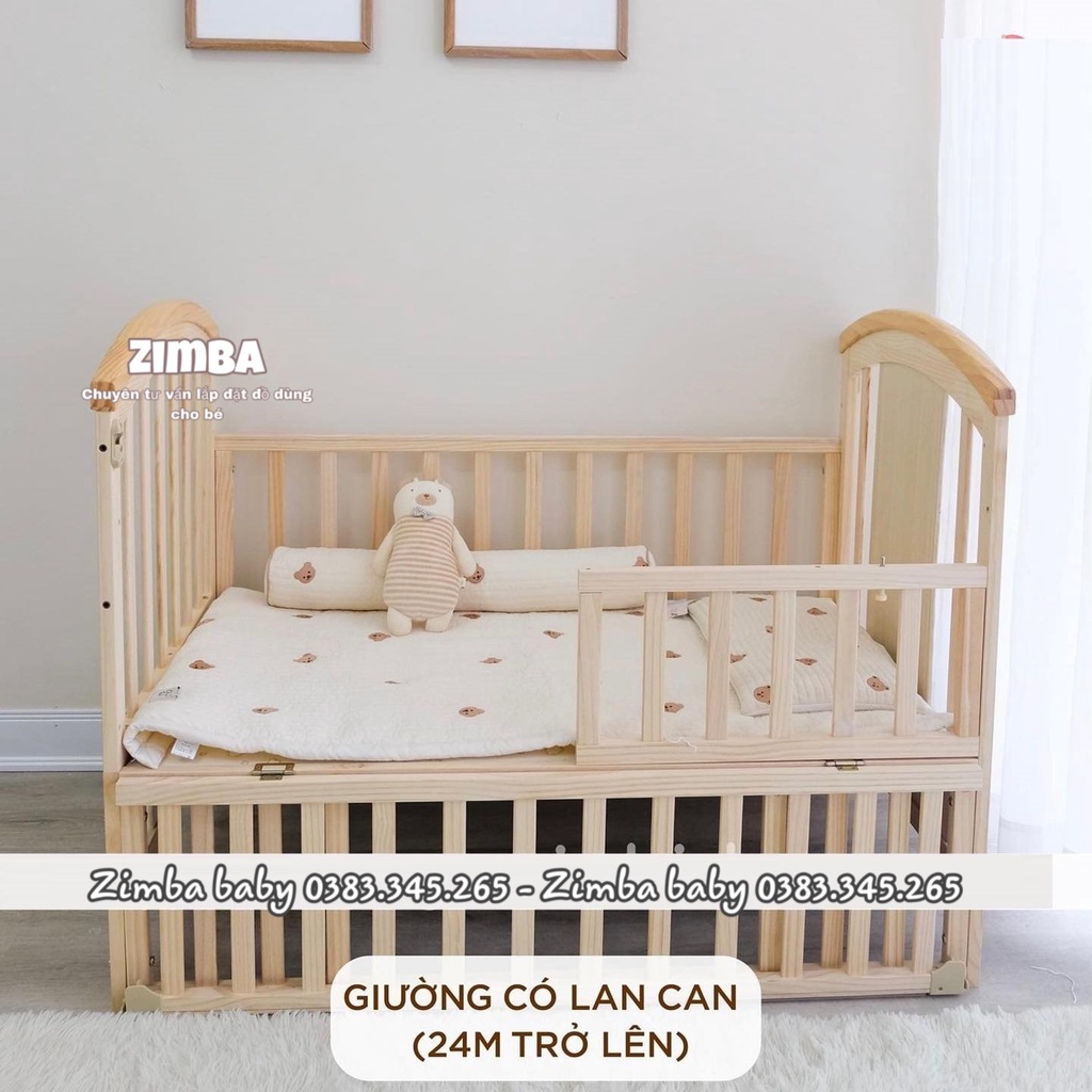 Nôi cũi gỗ đa năng cho bé 6in1 MonMon có màn và bánh xe, tặng quà phụ kiện kèm theo sử dụng cho bé từ sơ sinh đến 6 tuổi