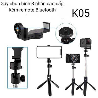 Gậy tự sướng Bluetooth K05 điều khiển từ xa cao cấp - màu đen