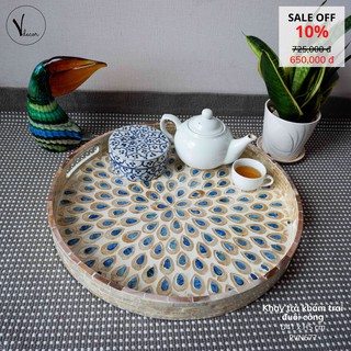 Khay trà khảm trai hoa văn đuôi công