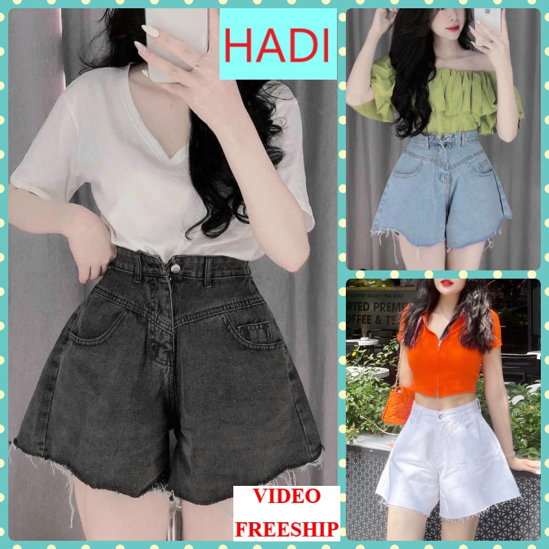 [VIDEO+FREESHIP ] QUẦN SHORT ĐÙI JEANS NỮ LƯNG CAO LAI TUA XÒE MÀU XANH NHẠT TRẮNG XÁM ĐENCÁ TÍNH HADI MẠNH MẼ